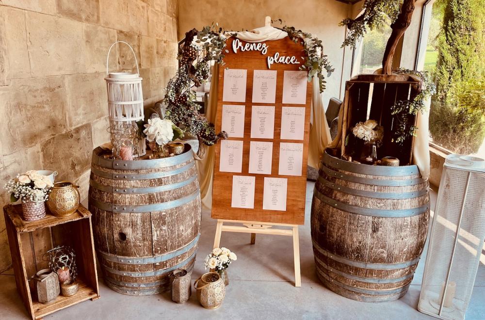 Mariage décoration sur le thème vignes, vin au Chateau de Roquefeuille